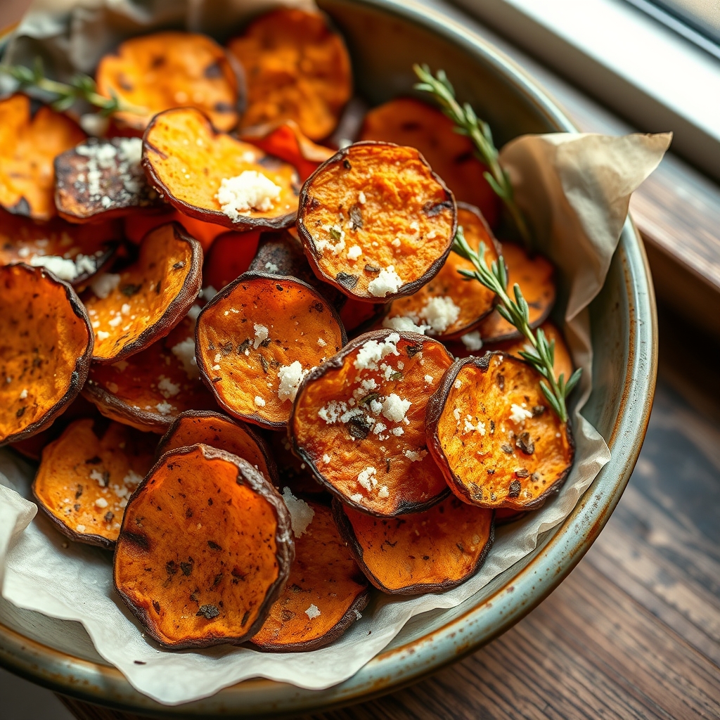 Crispy Herb and Parmesan Sweet Potato Chips