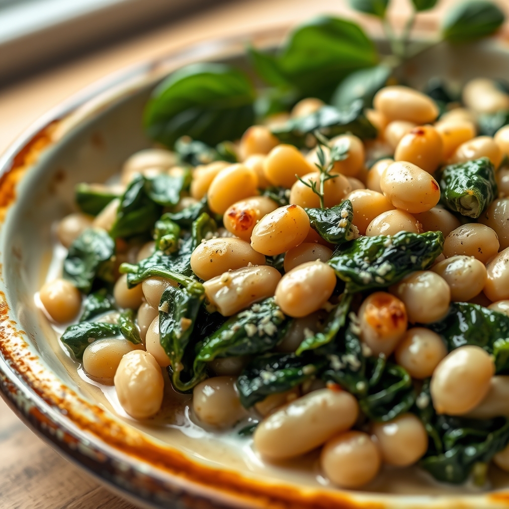 Baked White Beans with Spinach and Garlic